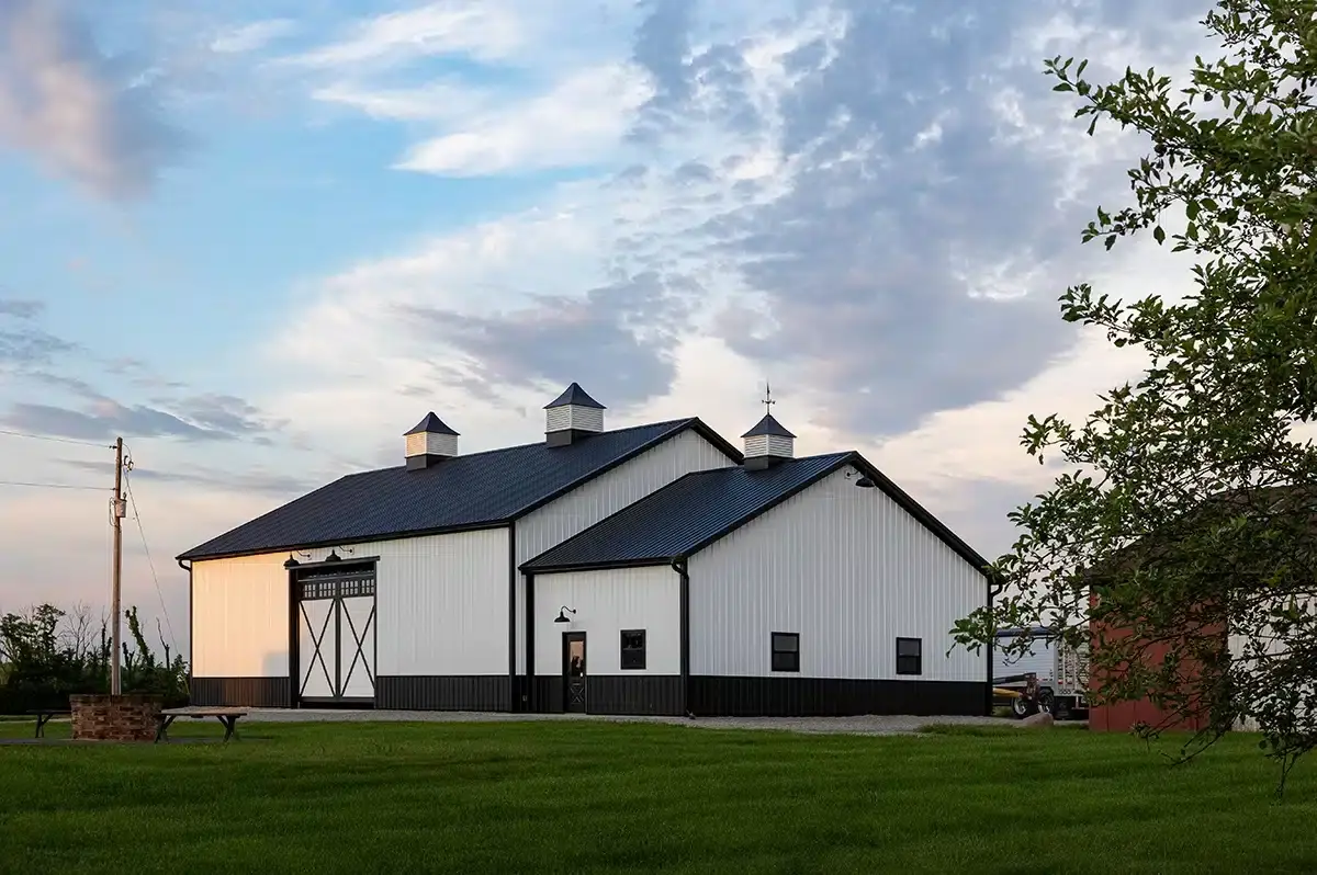 Buckeye Metals pole barn with beautiful siding and roof