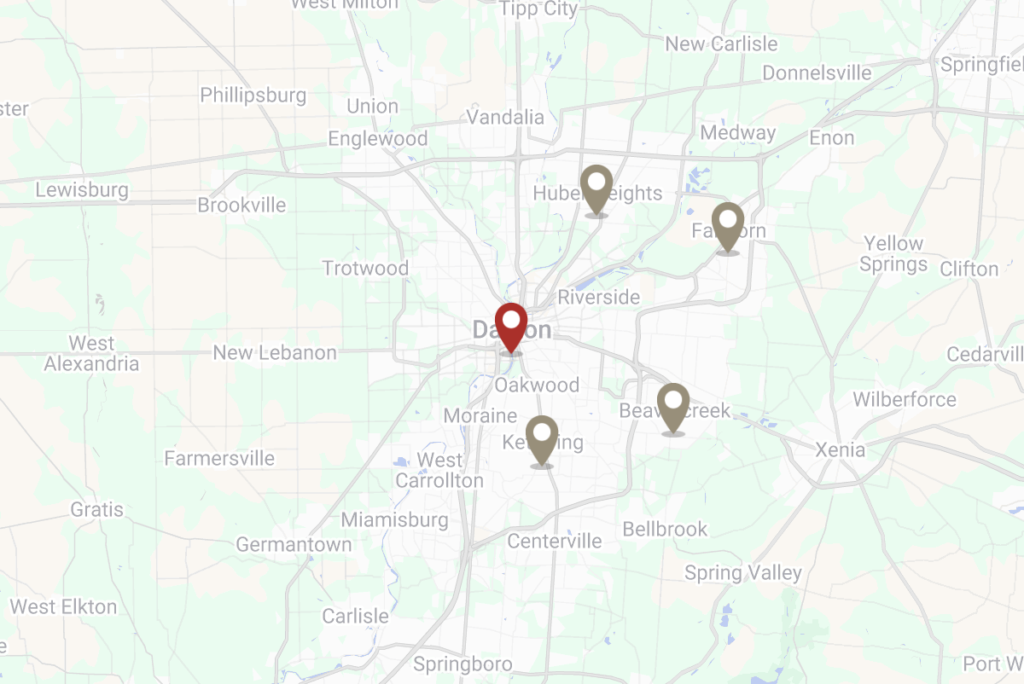 Map of southwestern Ohio showing Dayton and surrounding regions with location markers indicating Buckeye Metal Sales service coverage area