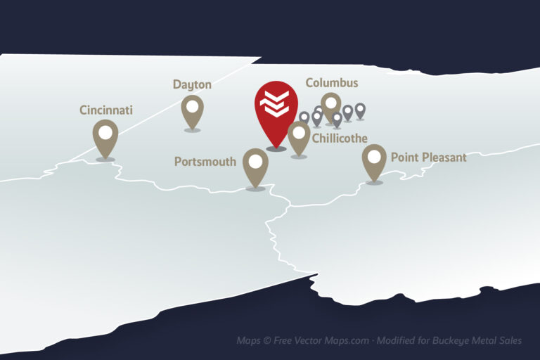 Map of Ohio showing Buckeye Metal Sales location in Frankfort with service area markers across multiple cities