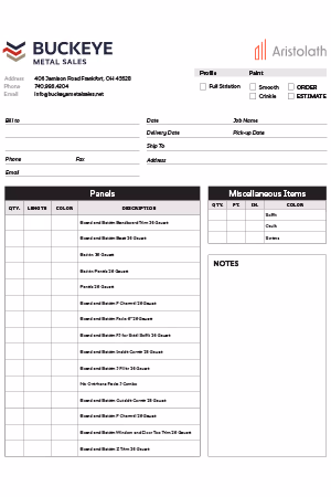 Order form preview for Aristolath