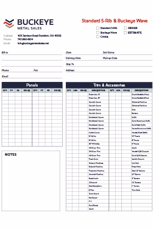 Order form preview for Standard Metal / Buckeye Wave