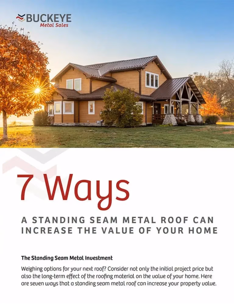 Front cover of brochure called 7 ways a standing seam roof can increase the value of your home